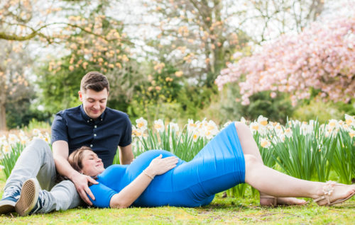 Baby bump photos in the daffodils in Spring in Sheffield
