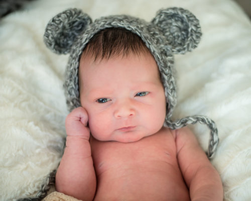 Cockermouth newborn portraits - baby in hat with ears