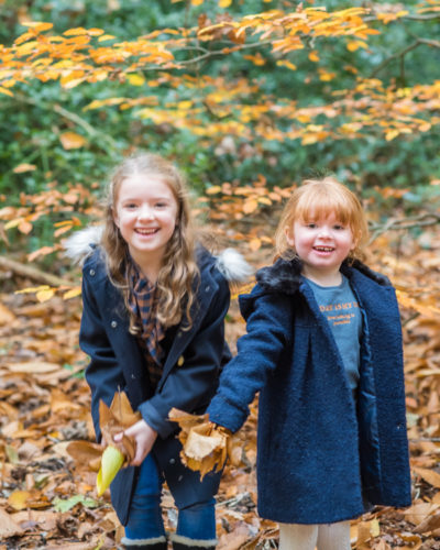 leaf throwing, childrens portraits Cumbria