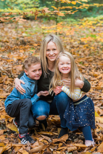 Mum and kids cuddle - woodland family photographs