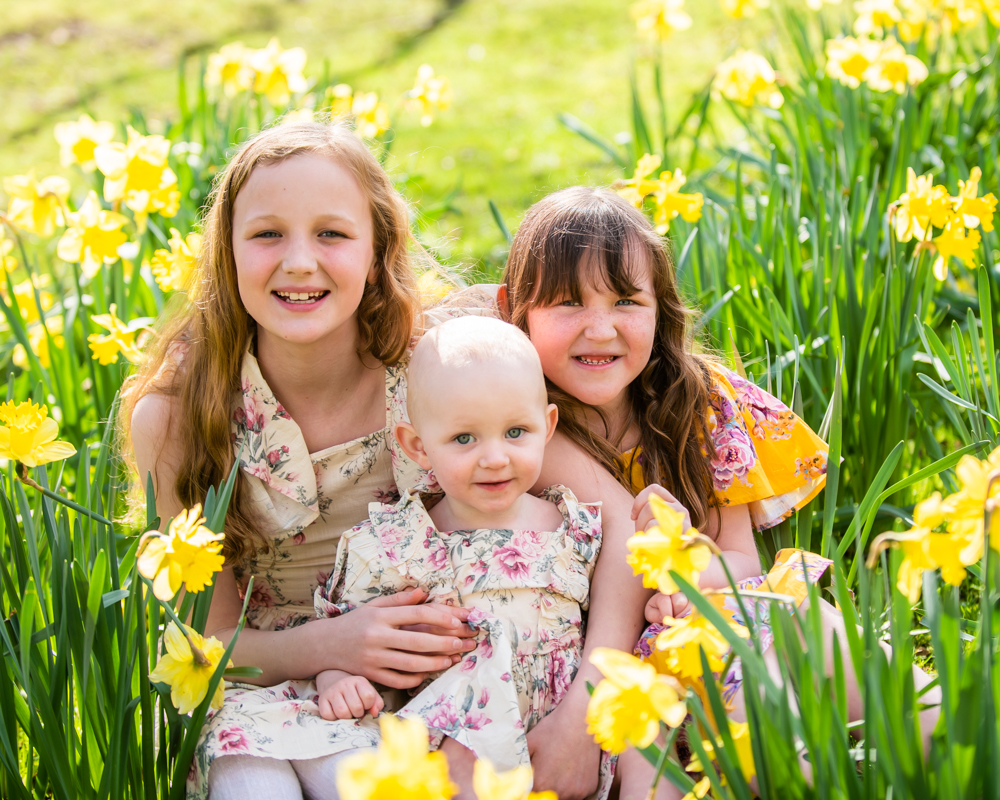 Sisters hiding in daffodils, Sheffield Botanical Gardens photographers